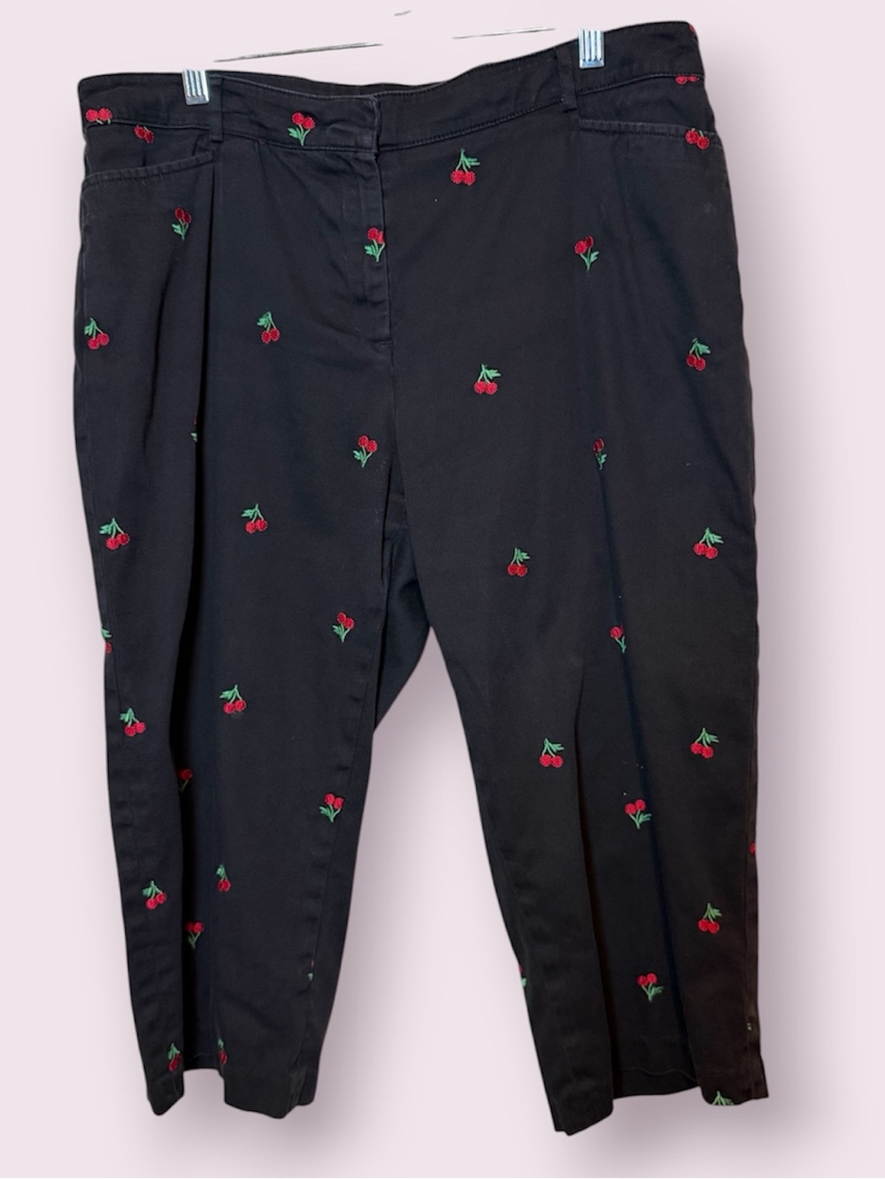 Briggs New York Cherry Embroidered Black Capri Pants Size 14 P
